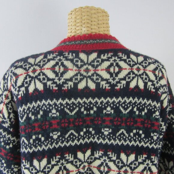 Vtg Alps Womens L Red Green Navy White Wool Nordic Cardigan Sweater Holiday Ski - Picture 13 of 14